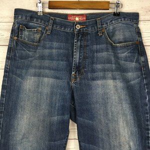 Lucky 181 Relaxed Straight Mens Blue Jeans sz 36x30 Boot Fit Denim Cuff Wear